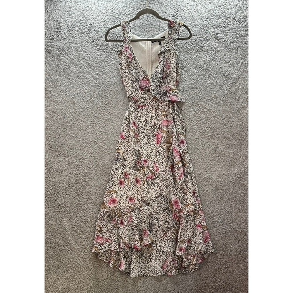 White House Black Market Size 0 Maxi Dress Floral Animal Print Flowy Party